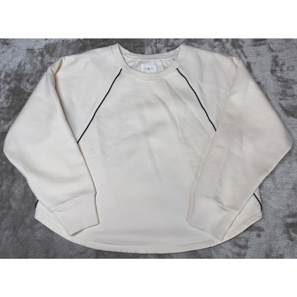 Loft Lou & Grey Piped Elite Fleece Sweatshirt Ivory Black Womens Size M NWOT